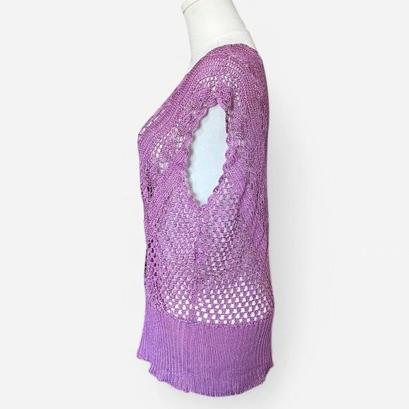 VTG Light Purple Slinky Open Crochet Knit Boho Fairycore Layering Wrap Top L/XL - Picture 5 of 6